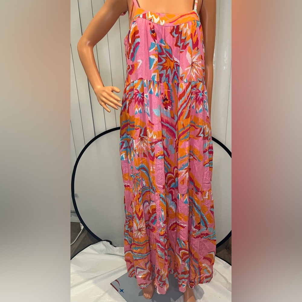 En Creme Pink Orange Floral Maxi Dress